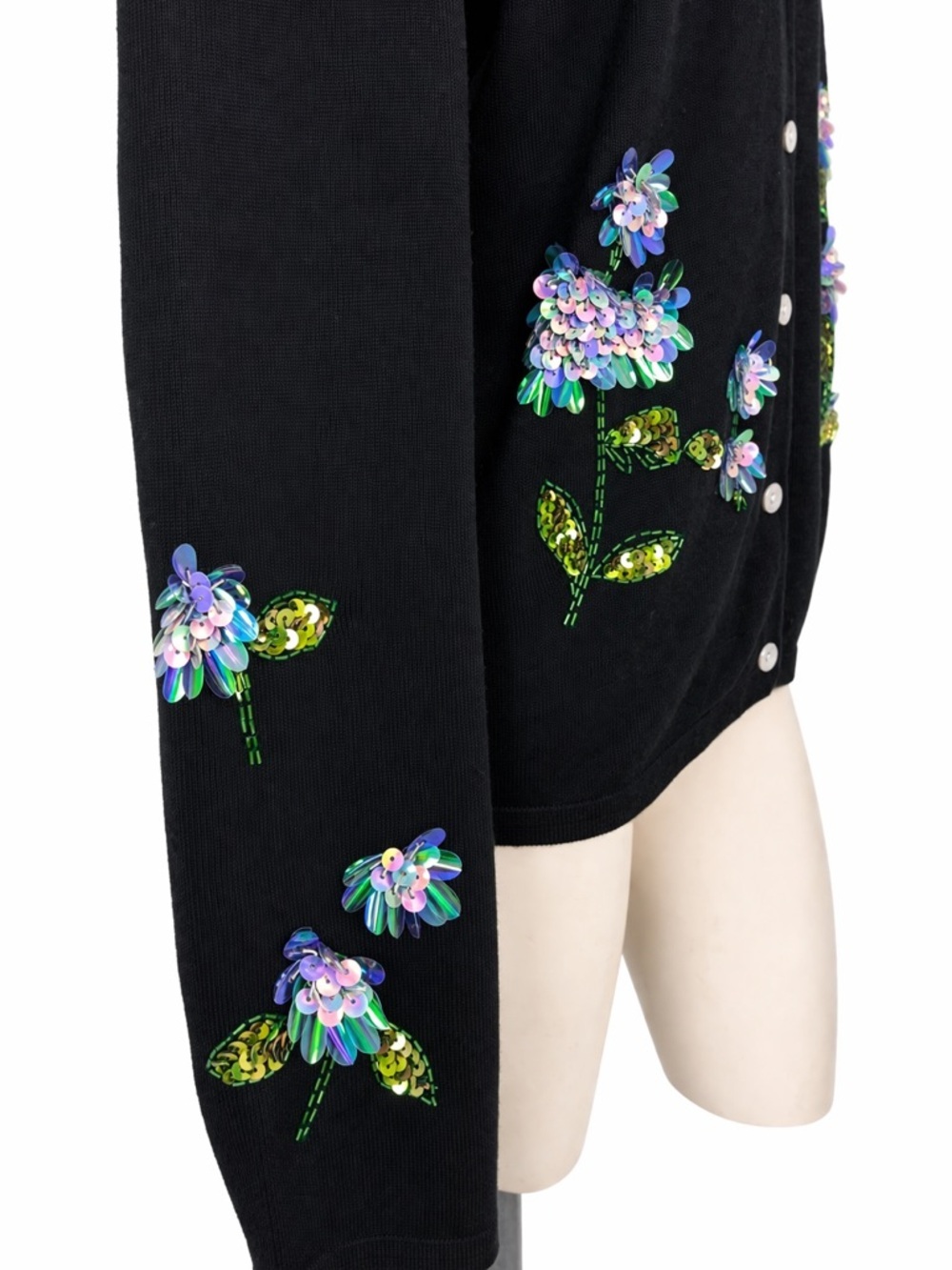 Vintage Quacker Factory XL Black Sequin Floral Cardigan Sweater Embellished - Picture 3 of 8